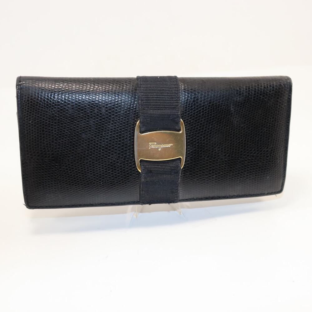 Vintage Salvatore Ferragamo‎ Vara Bow Black Leather Continental Wallet